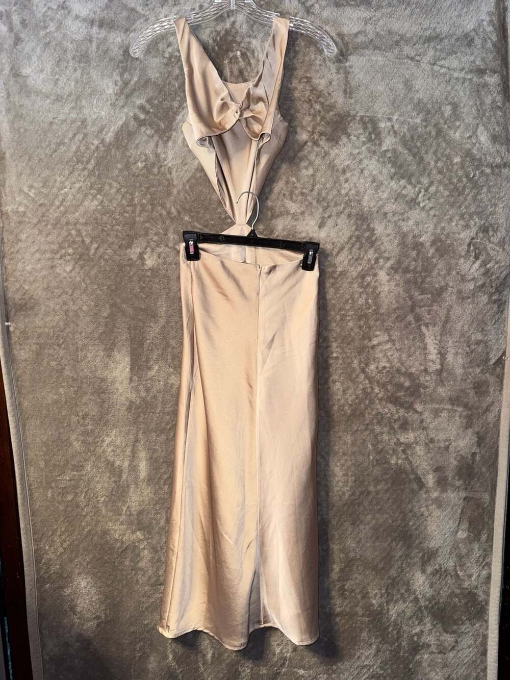 Hello Molly Champagne Satin Twist Cut-Out Maxi Dress - Picture 4 of 8